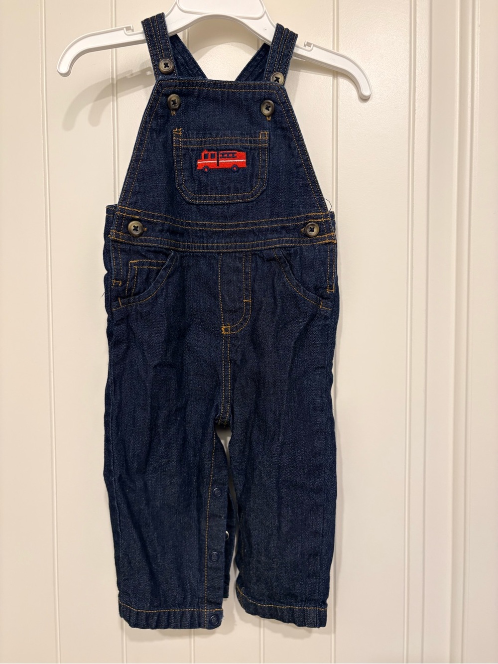 Carter’s Baby Fire Truck Overalls Size 9 Months 100% Cotton Button Leg Infant